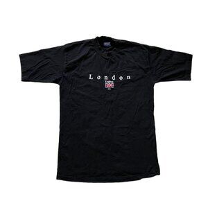 London England Souvenir T-shirt Union Jack UK Flag Vintage Y2K Black Cotton